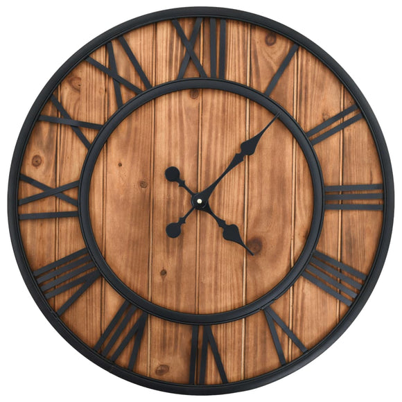 NNEVL Vintage Wall Clock with Quartz Movement Wood and Metal 60 cm XXL