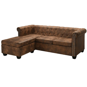 NNEVL L-shaped Chesterfield Sofa Artificial Suede Leather Brown
