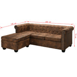 NNEVL L-shaped Chesterfield Sofa Artificial Suede Leather Brown