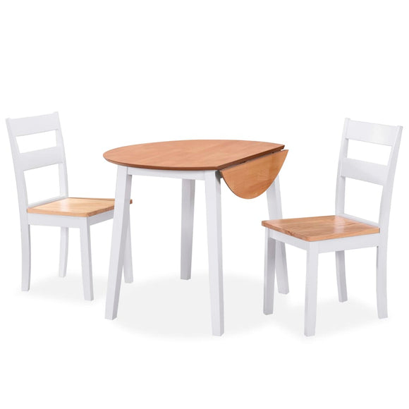 NNEVL Dining Set 3 Pieces MDF and Rubberwood White
