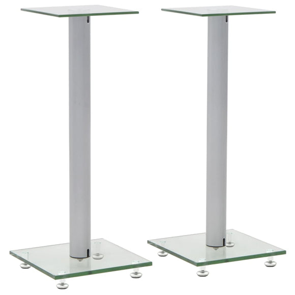 NNEVL Speaker Stands 2 pcs Tempered Glass 1 Pillar Design Silver