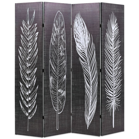 NNEVL Folding Room Divider 160x170 cm Feathers Black and White
