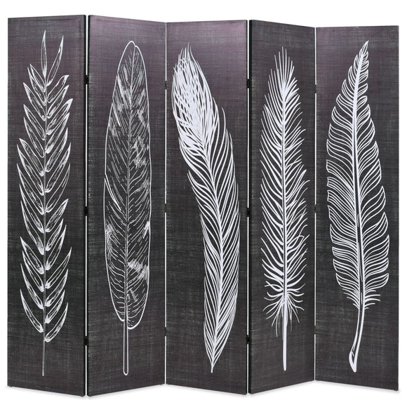NNEVL Folding Room Divider 200x170 cm Feathers Black and White