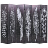 NNEVL Folding Room Divider 228x170 cm Feathers Black and White