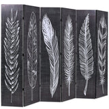 NNEVL Folding Room Divider 228x170 cm Feathers Black and White