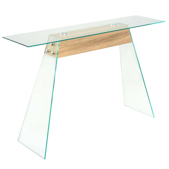 NNEVL Console Table MDF and Glass 120x30x76 cm Oak Colour