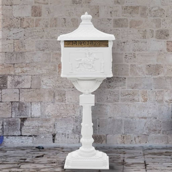 NNEVL Pedestal Letterbox Aluminium Vintage Style Rustproof White