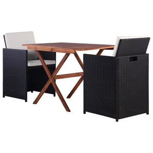 NNEVL 3 Piece Bistro Set Poly Rattan and Acacia Wood Black
