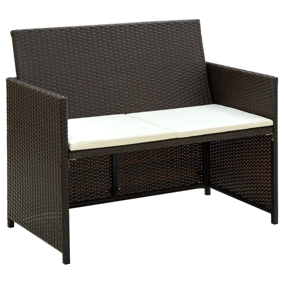 NNEVL 2 Seater Garden Sofa with Cushions Brown Poly Rattan