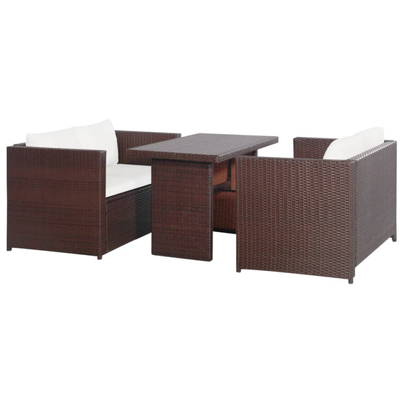 NNEVL 3 Piece Bistro Set Poly with Cushions Rattan Brown