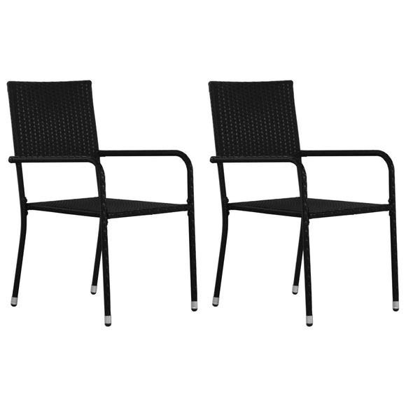 NNEVL Outdoor Dining Chairs 2 pcs Poly Rattan Black