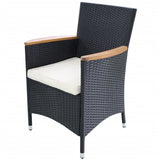NNEVL 7 Piece Outdoor Dining Set Poly Rattan and Acacia Wood Black