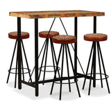 NNEVL Bar Set 5 Pieces Solid Wood Reclaimed. Genuine Leather & Canvas