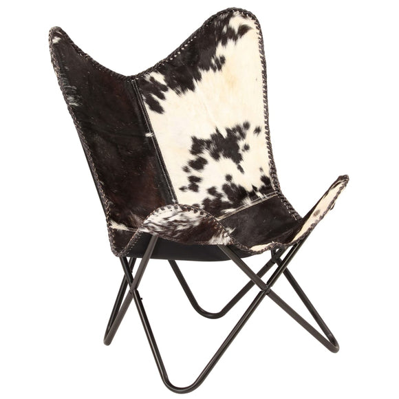 NNEVL Butterfly Chair Black and White Genuine Goat Leather
