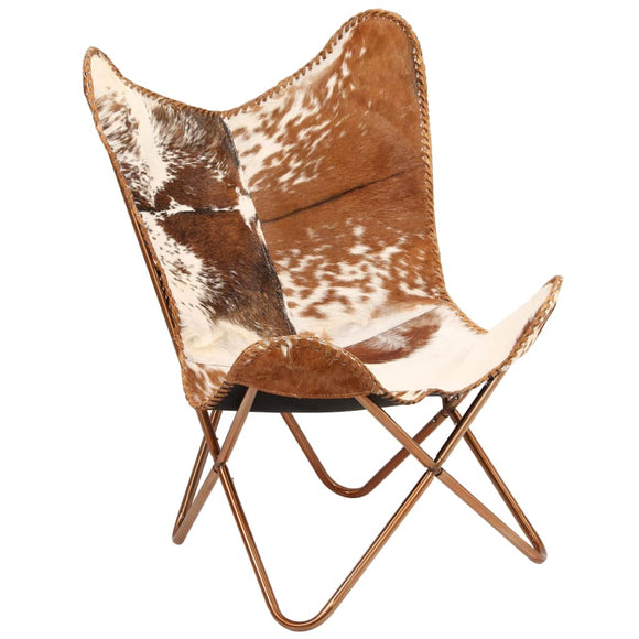 NNEVL Butterfly Chair Brown and White Genuine Goat Leather