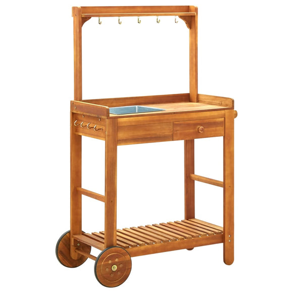 NNEVL Garden Kitchen Trolley Solid Wood Acacia 92x43.5x141.5 cm