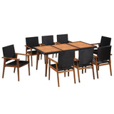 NNEVL 9 Piece Outdoor Dining Set Poly Rattan Black and Brown