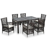 NNEVL 7 Piece Outdoor Dining Set Poly Rattan Brown