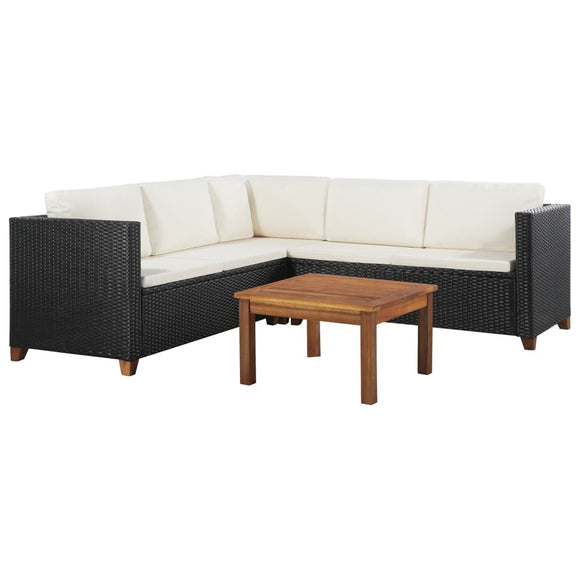NNEVL 4 Piece Garden Lounge Set with Cushions Poly Rattan Black