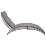 NNEVL Folding Sun Lounger with Cushion Poly Rattan Grey