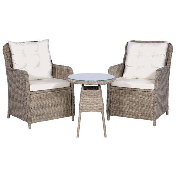 NNEVL 3 Piece Bistro Set with Cushions and Pillows Poly Rattan Brown