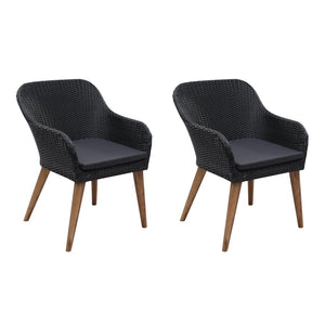 NNEVL Outdoor Chairs with Cushions 2 pcs Poly Rattan Black