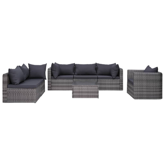 NNEVL 7 Piece Garden Sofa Set with Cushions & Pillows Poly Rattan Grey