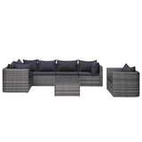 NNEVL 7 Piece Garden Sofa Set with Cushions & Pillows Poly Rattan Grey