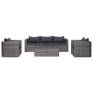 NNEVL 6 Piece Garden Sofa Set with Cushions & Pillows Poly Rattan Grey