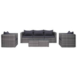 NNEVL 6 Piece Garden Sofa Set with Cushions & Pillows Poly Rattan Grey