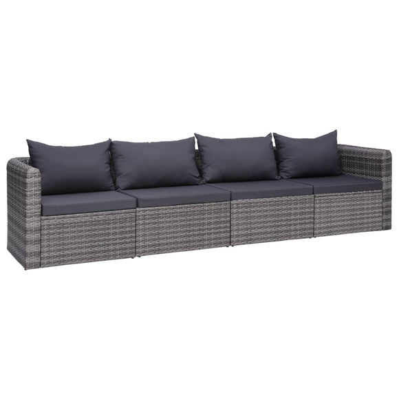 NNEVL 4 Piece Garden Sofa Set with Cushions Grey Poly Rattan