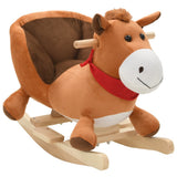 NNEVL Rocking Animal Horse with Backrest Plush 60x32x50 cm Brown