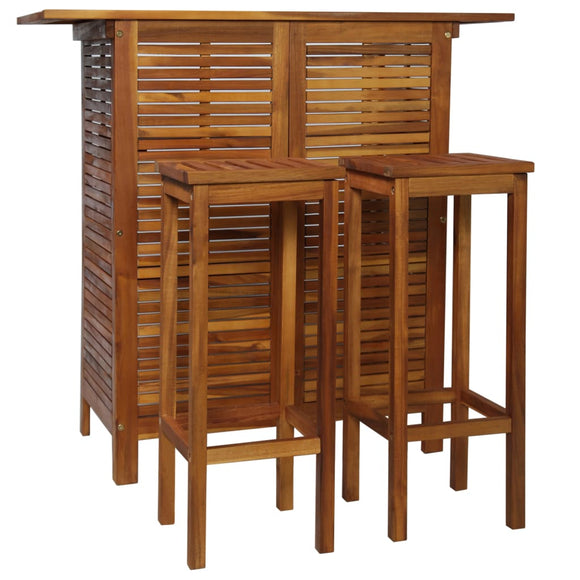 NNEVL Bar Table and Chair Set 3 Pieces Solid Acacia Wood