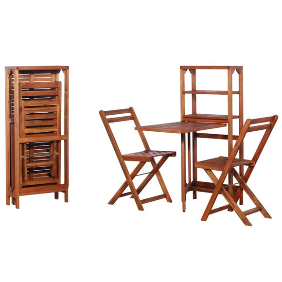 NNEVL 3 Piece Folding Bistro Set Solid Acacia Wood