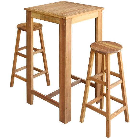 NNEVL Bar Table and Stool Set 3 Pieces Solid Acacia Wood