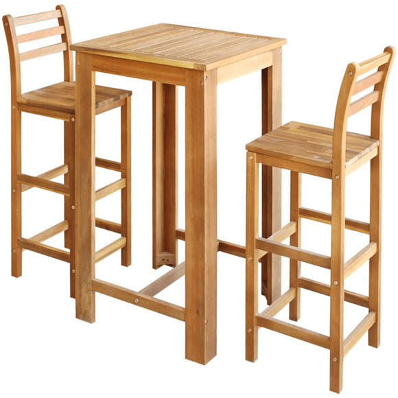 NNEVL Bar Table and Chair Set 3 Pieces Solid Acacia Wood