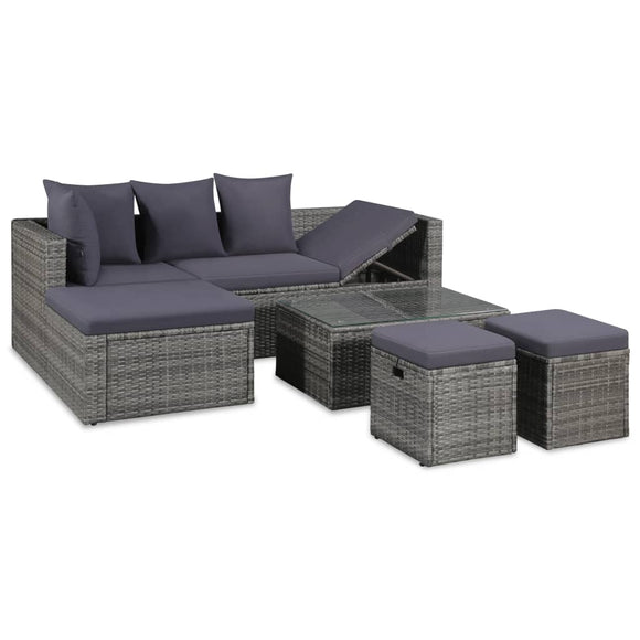 NNEVL 4 Piece Garden Lounge Set with Cushions Poly Rattan Grey