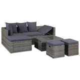 NNEVL 4 Piece Garden Lounge Set with Cushions Poly Rattan Grey