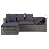 NNEVL 4 Piece Garden Lounge Set with Cushions Poly Rattan Grey