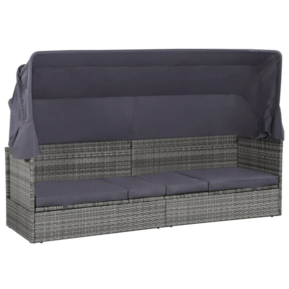 NNEVL Garden Bed with Canopy Grey 205x62 cm Poly Rattan