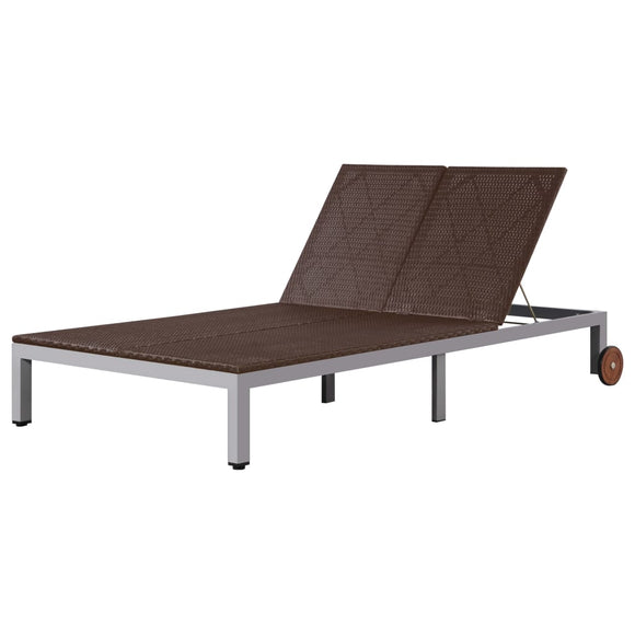 NNEVL Double Sun Lounger with Wheels Poly Rattan Brown