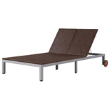 NNEVL Double Sun Lounger with Wheels Poly Rattan Brown