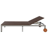 NNEVL Double Sun Lounger with Wheels Poly Rattan Brown