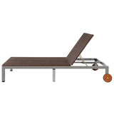 NNEVL Double Sun Lounger with Wheels Poly Rattan Brown