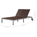NNEVL Double Sun Lounger with Wheels Poly Rattan Brown