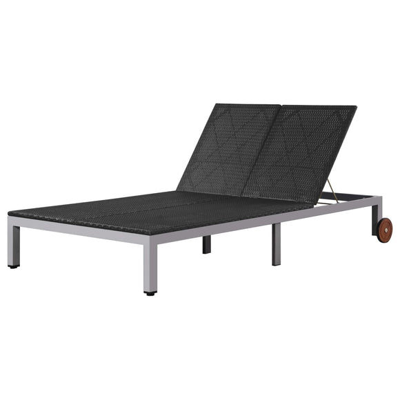NNEVL Double Sun Lounger with Wheels Poly Rattan Black