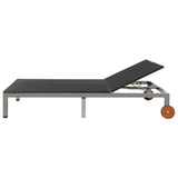 NNEVL Double Sun Lounger with Wheels Poly Rattan Black