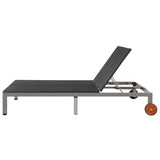NNEVL Double Sun Lounger with Wheels Poly Rattan Black