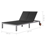 NNEVL Double Sun Lounger with Wheels Poly Rattan Black