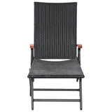 NNEVL Sun Lounger with Wheels Poly Rattan Black